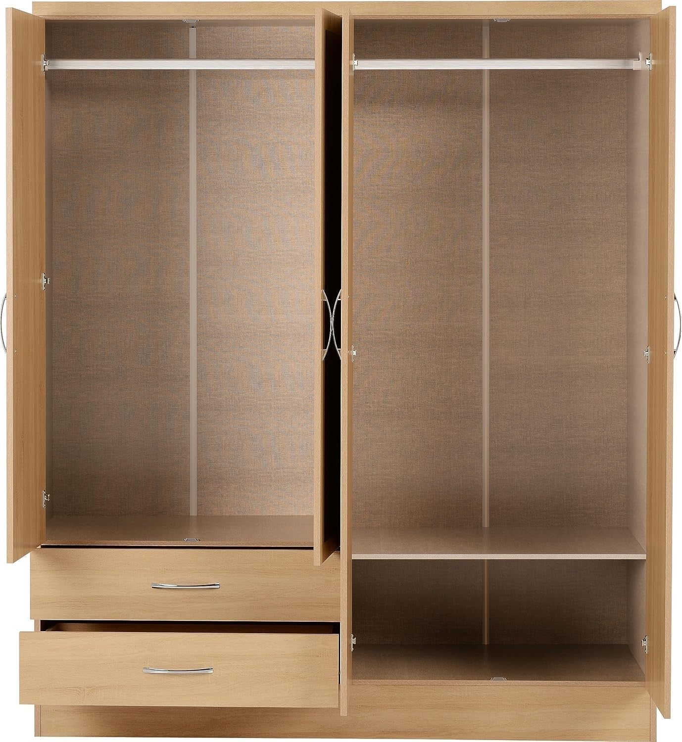 Spacious 4 Door 2 Drawer Sonoma Oak Wardrobe with Mirror & Hanging Space