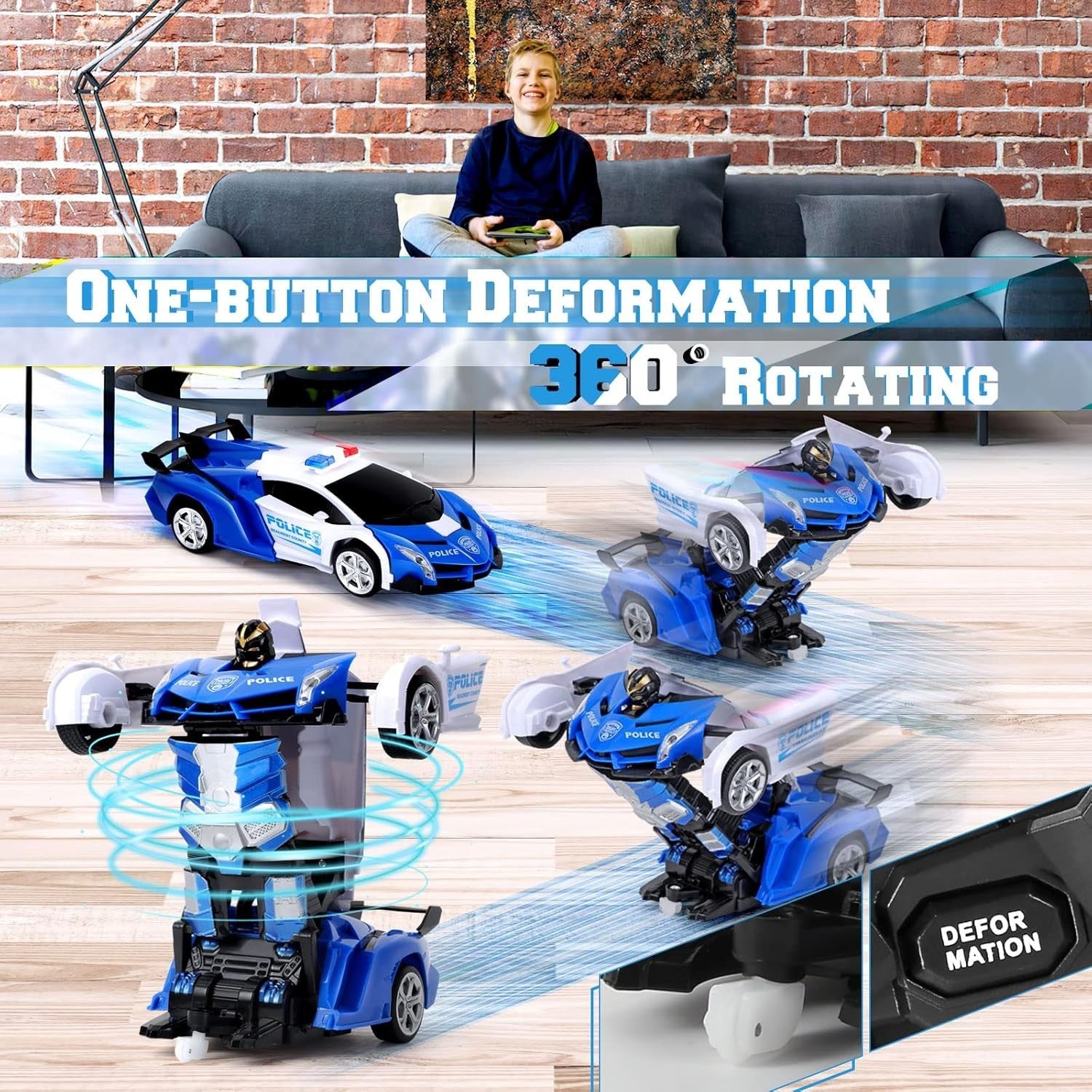 Transforming Robot RC Car 360° Spin Toy – Rechargeable Gift for Kids 3–8+