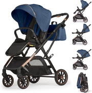 Baby Pushchair Reclining Seat Smooth Suspension Compact Stroller Blue