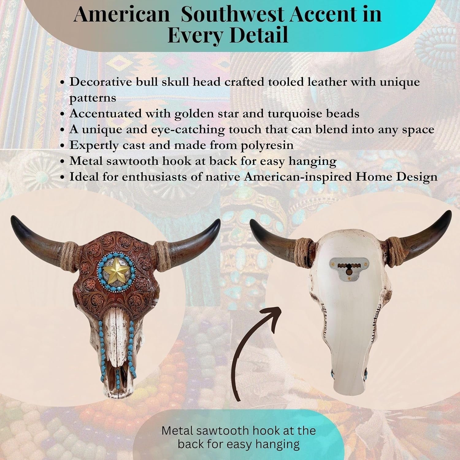Rustic Bull Skull Wall Decor Southwest Western Resin Sculpture