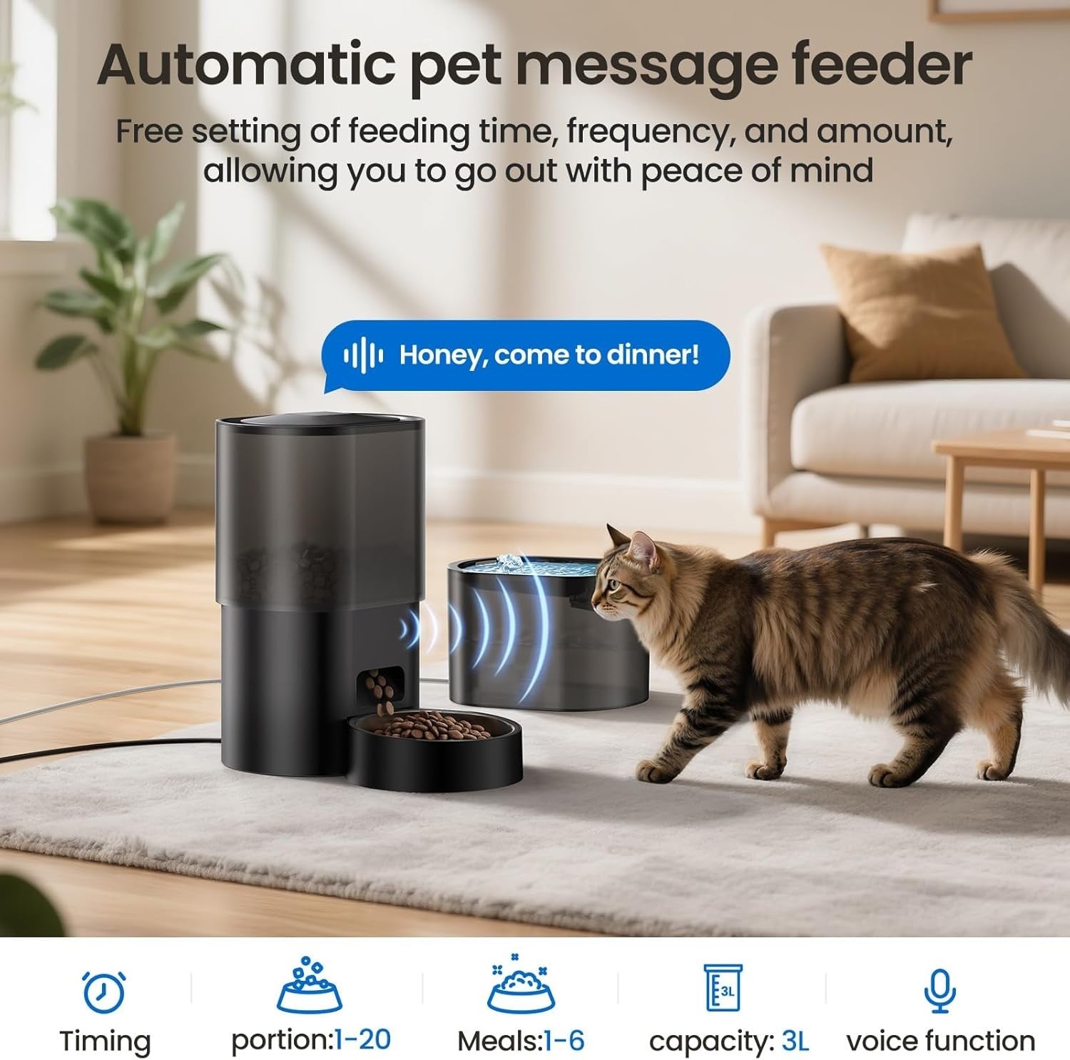 Automatic Cat Feeder Water Fountain WiFi Timer 3L Food 2.5L Pet Bowl
