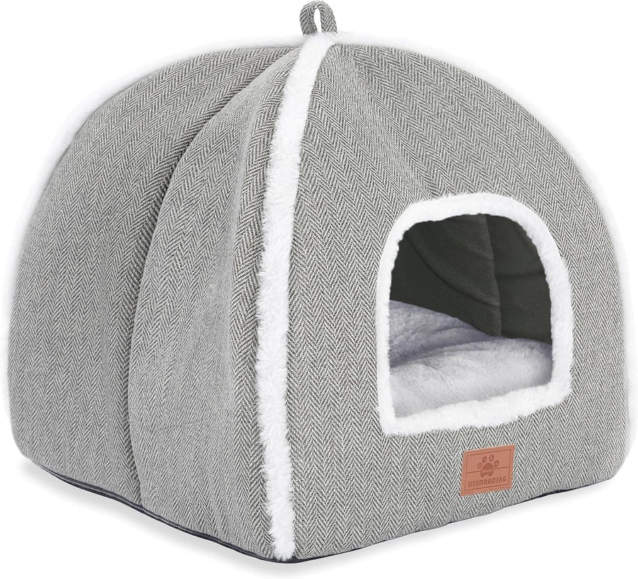 Cat Cave Bed Indoor Cat House Tent Soft Washable Cushion Gray L