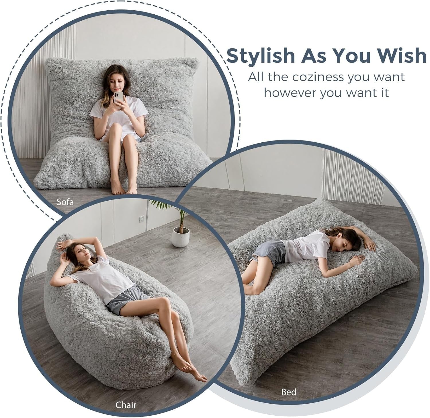 Giant Faux Fur Bean Bag Sofa Bed Chair Adult Recliner Floor Lounger