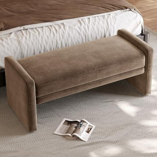 Brown Upholstered Ottoman Bench with Storage Padded Seat 118x51x49.8cm