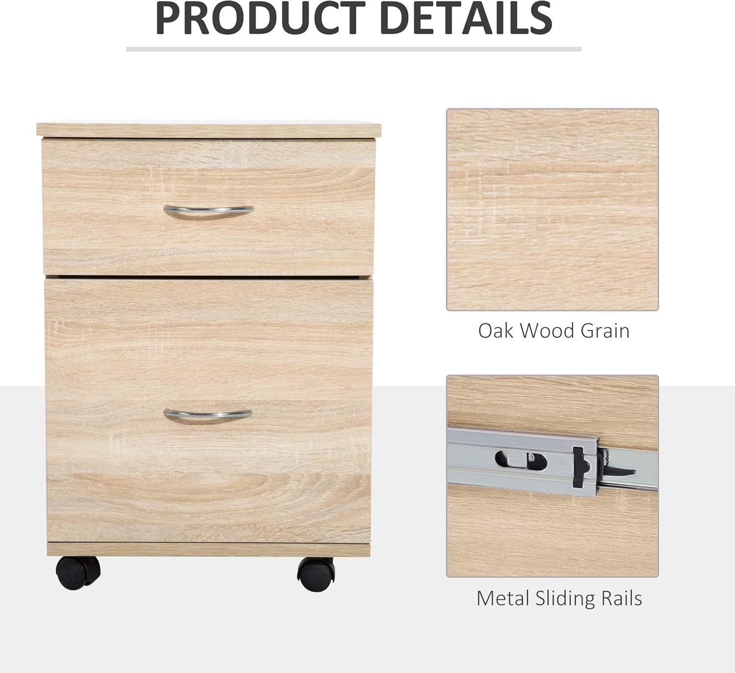 Oak Rolling File Cabinet 2 Drawer Under Desk Printer Stand Storage
