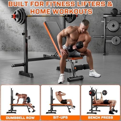Adjustable Weight Bench Incline Flat Squat Rack Home Gym 770lbs Capacity