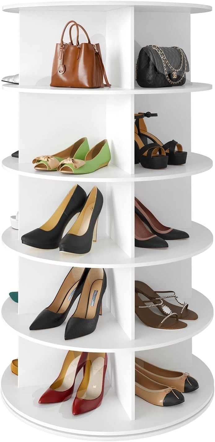 5-Tier Rotating Shoe Rack Tower, Space-Saving 360° Spinning Shoe Organizer