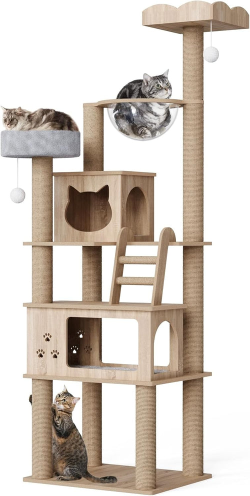 Large Cat Tree Tower 184cm Multi Level Wooden Condo Capsule Scratching Posts