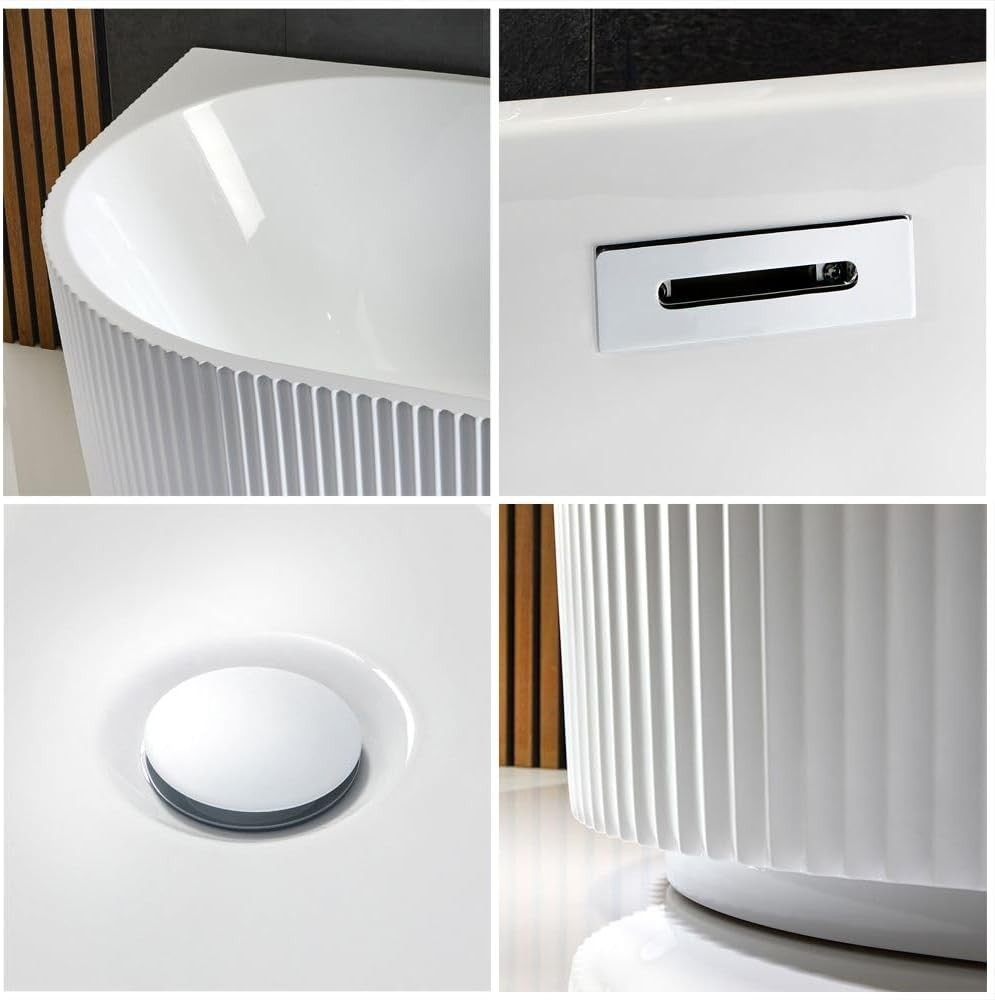 White Right Hand Fluted Corner Bath 1700x800mm Chrome Overflow