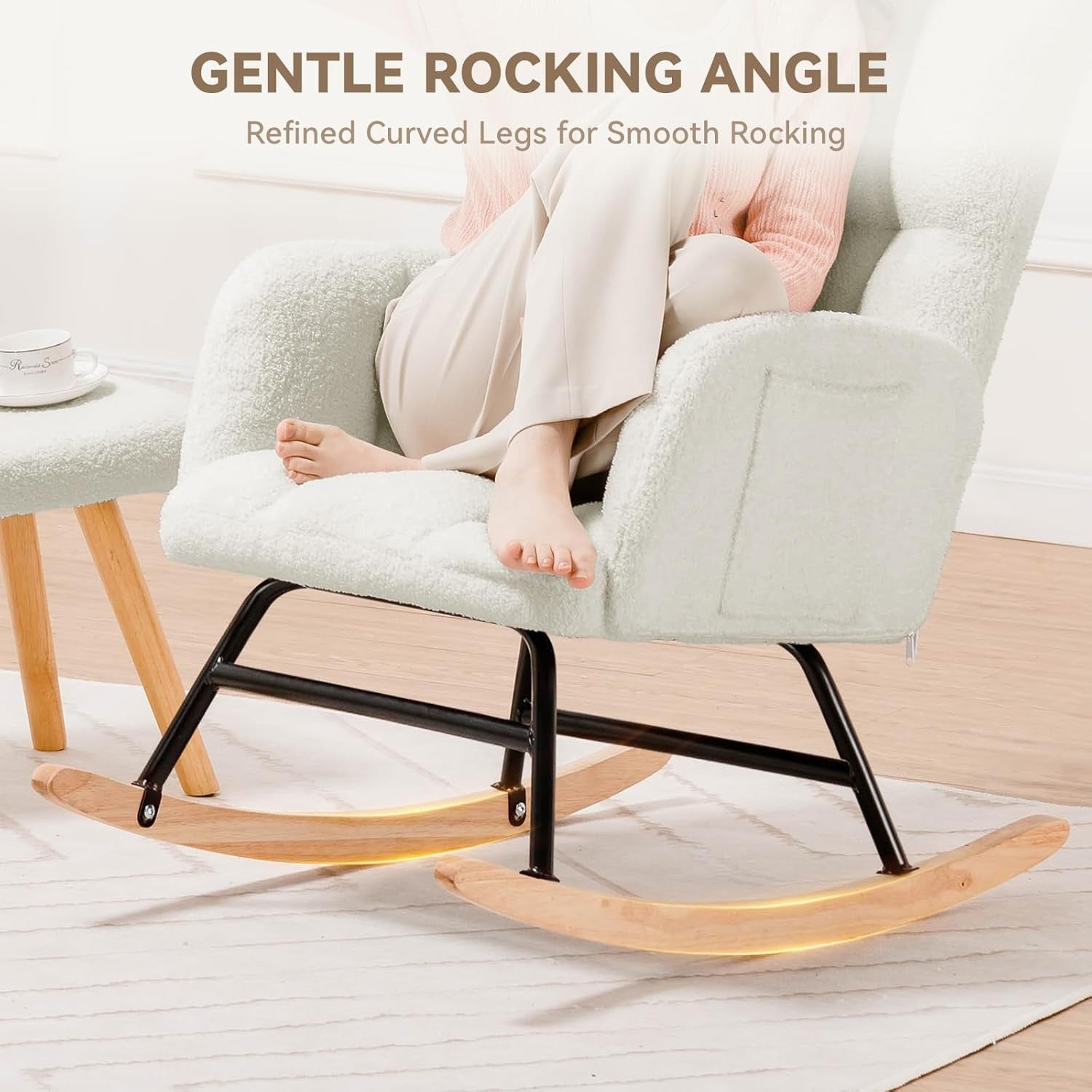 Comfortable Rocking Chair with Adjustable Headrest & Soft Faux Fur Upholstery
