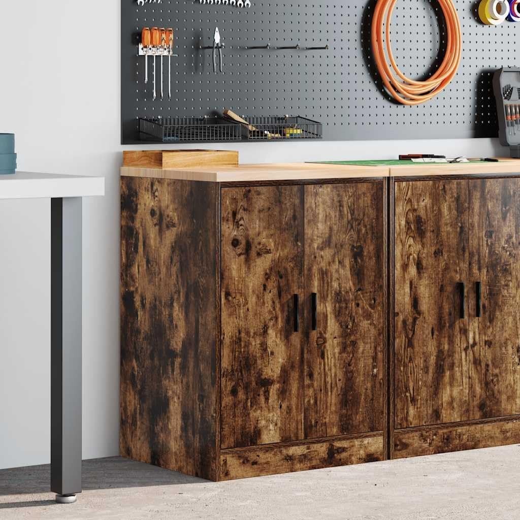 Smoked Oak Garage Storage Cabinet with Work Surface - Durable 2 Doors
