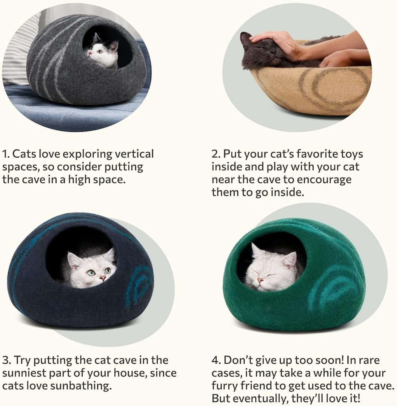 Medium Felt Cat Cave Bed Handmade Merino Wool Indoor Cat Hideaway