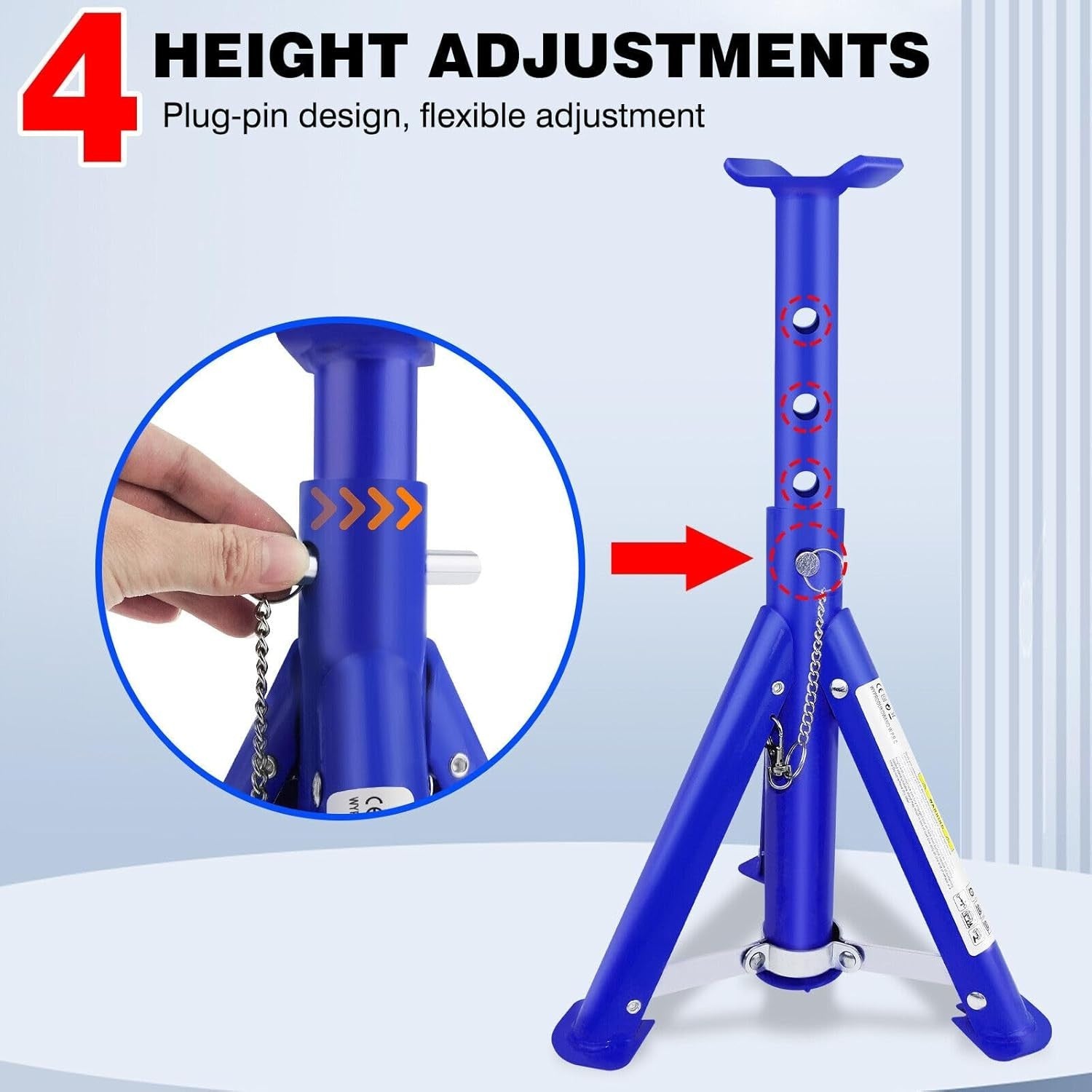 Pair of 3 Ton Axle Stands Heavy Duty Adjustable Folding Car Wheel Supports 408mm