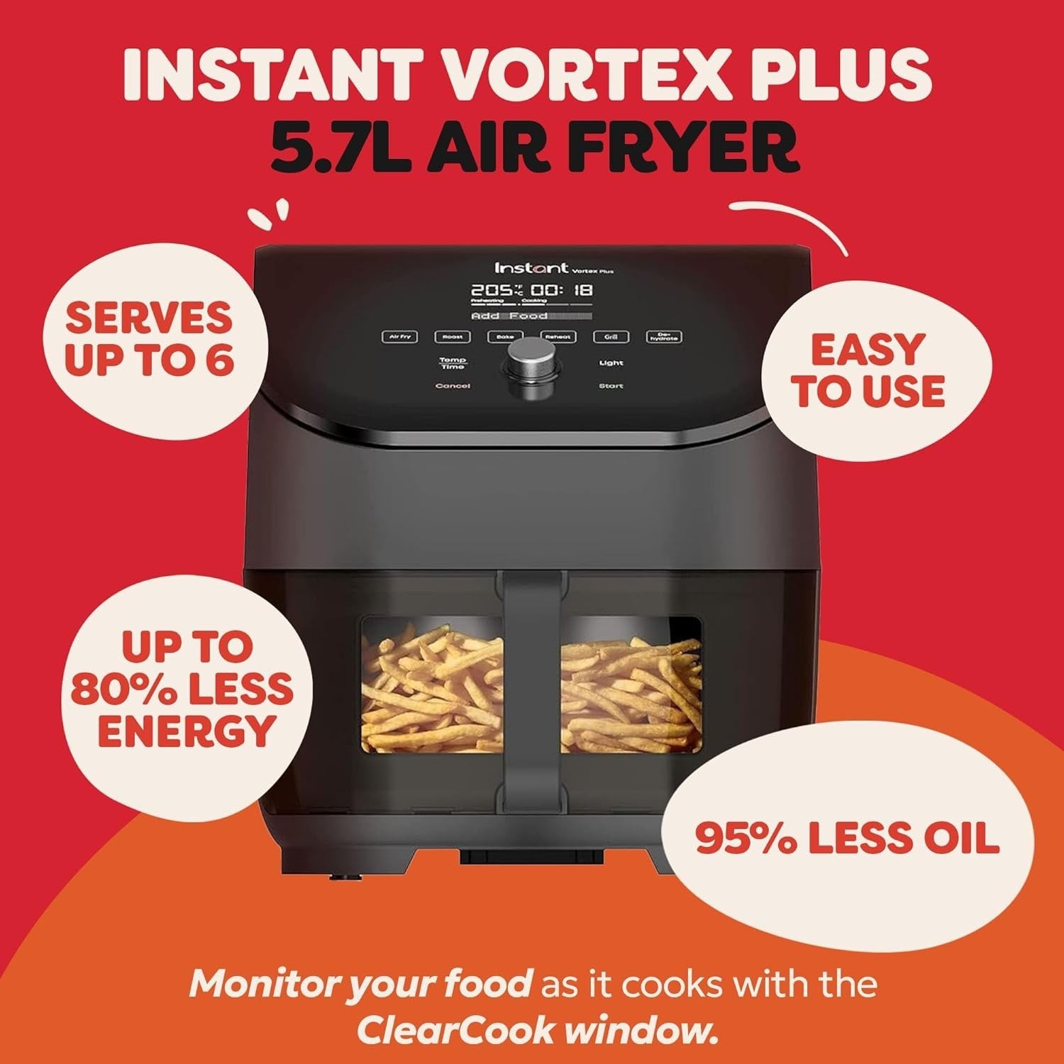 Vortex Digital Air Fryer with Single ClearCook Drawer and 6 Smart Programmes