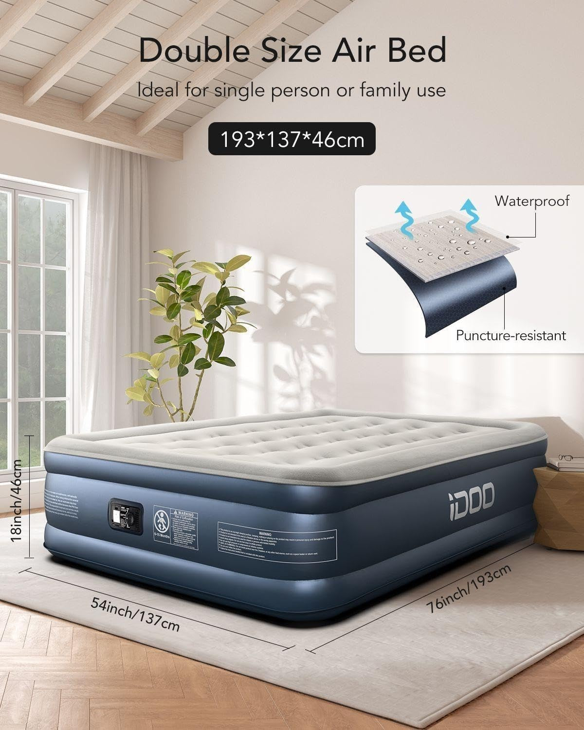 Double Inflatable Air Bed with Built-In Pump Quick Inflate & Deflate 295kg Max