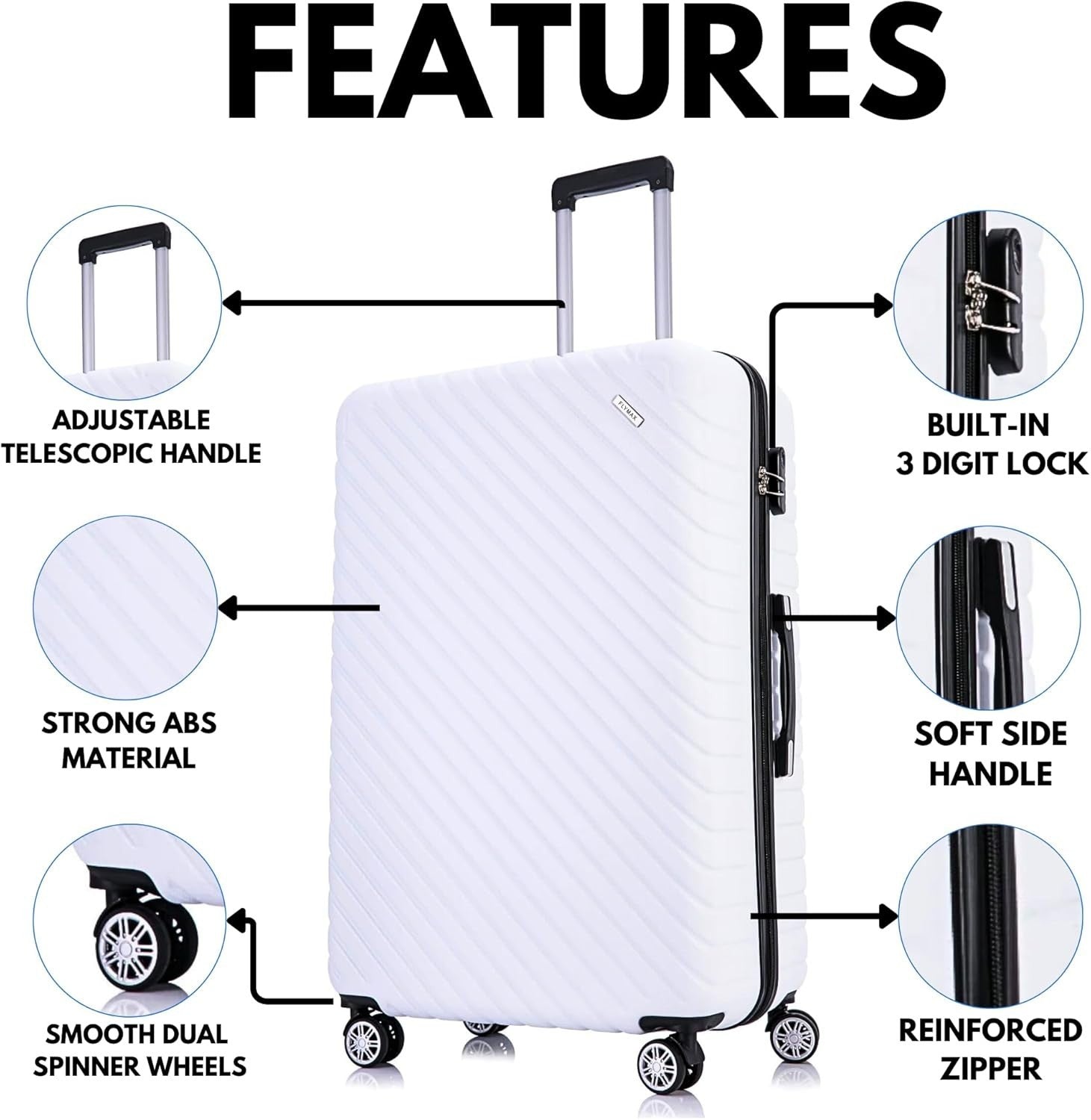 Extra Large 32'' Hold Luggage ABS Hard Shell Lightweight 4 Wheel 125L