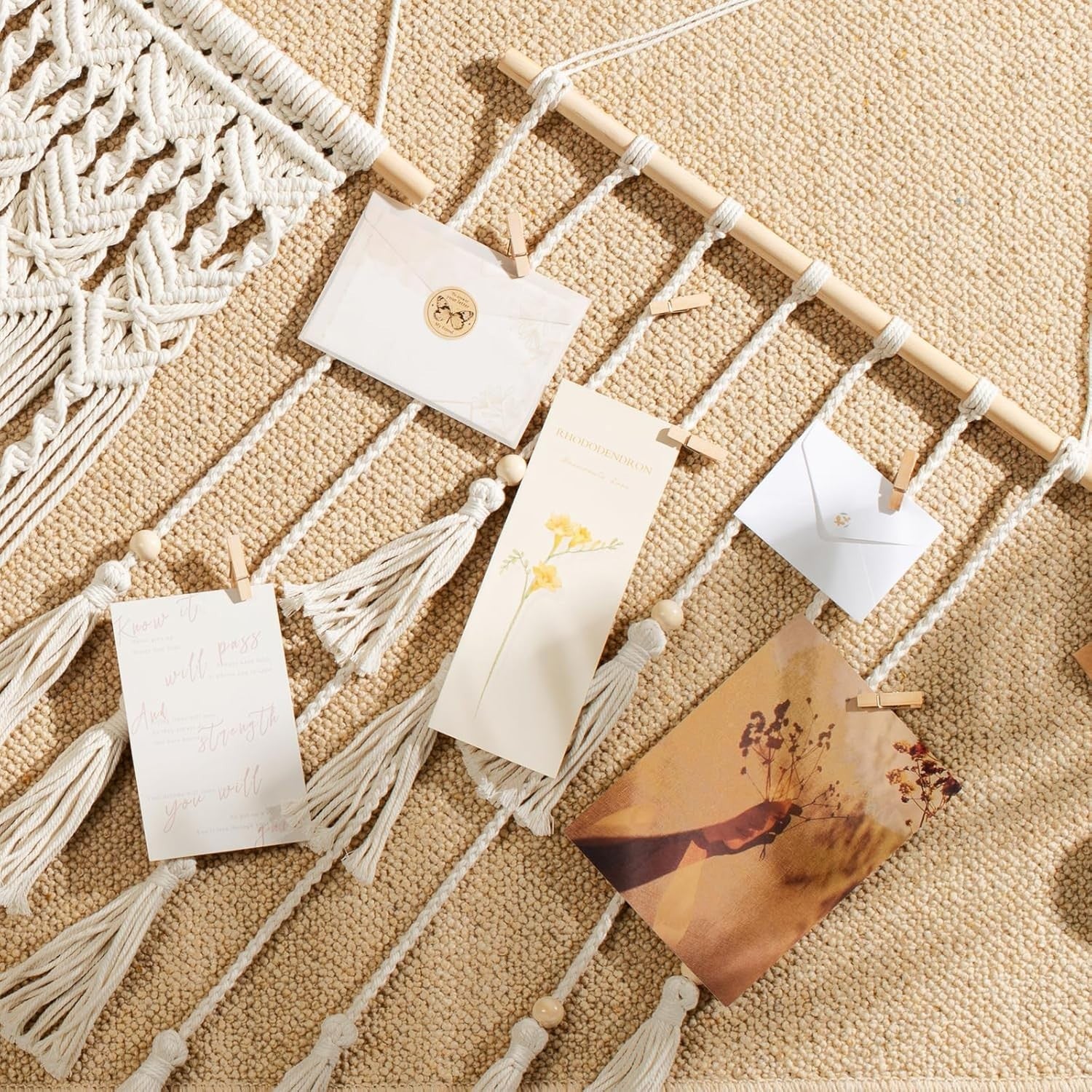 Boho Macrame Photo Display Wall Decor – 30 Clip Hanging Frame
