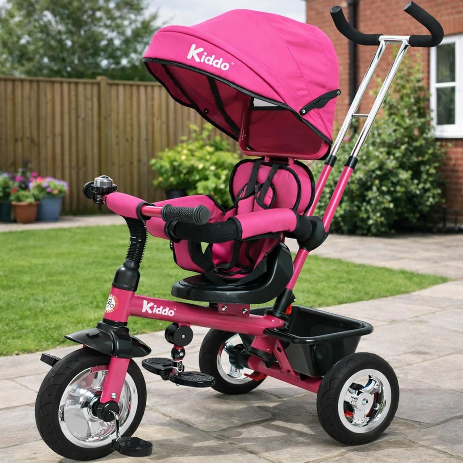 4 in 1 Kids Trike Rotating Seat Sun Canopy Parent Handle Pink
