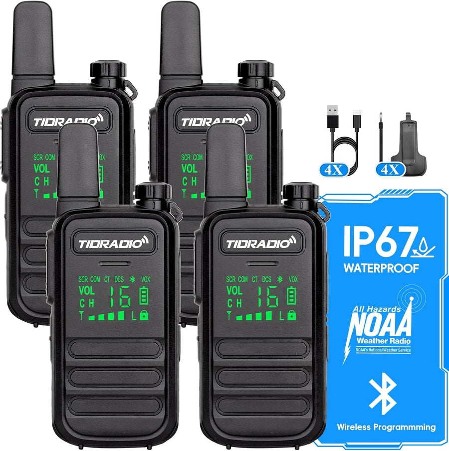 IP67 Waterproof Walkie Talkies 4 Pack Long Range VOX USB-C PMR446