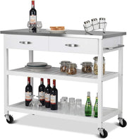 Kitchen Island Trolley Rolling Serving Cart Stainless Steel Top Drawers