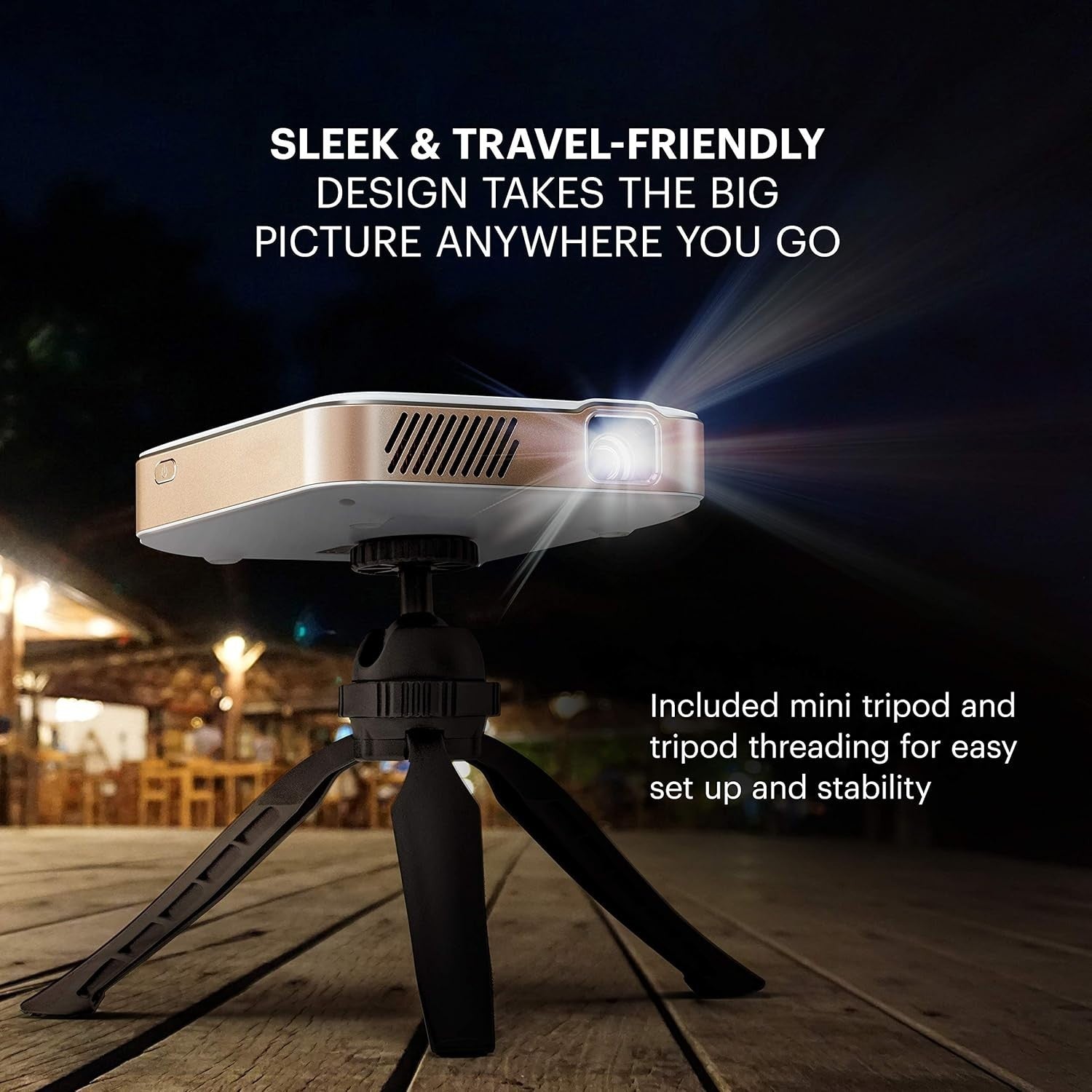 Portable 1080P Smart Projector 4K WiFi Bluetooth 200 ANSI Tripod