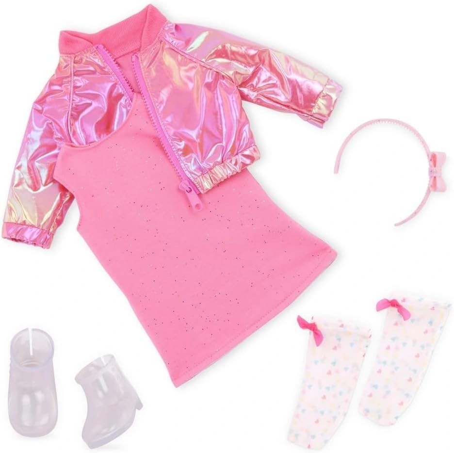 46cm Fashion Doll Outfit Pink Sparkle Dress Iridescent Jacket