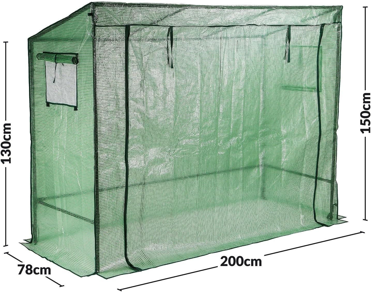 Walk-In Greenhouse 200x78x150cm Weatherproof PE Cover with Roll-Up Doors Windows