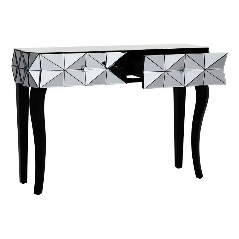 Luxury 3D Mirrored Console Table – Black Legs Glass Hallway Sideboard