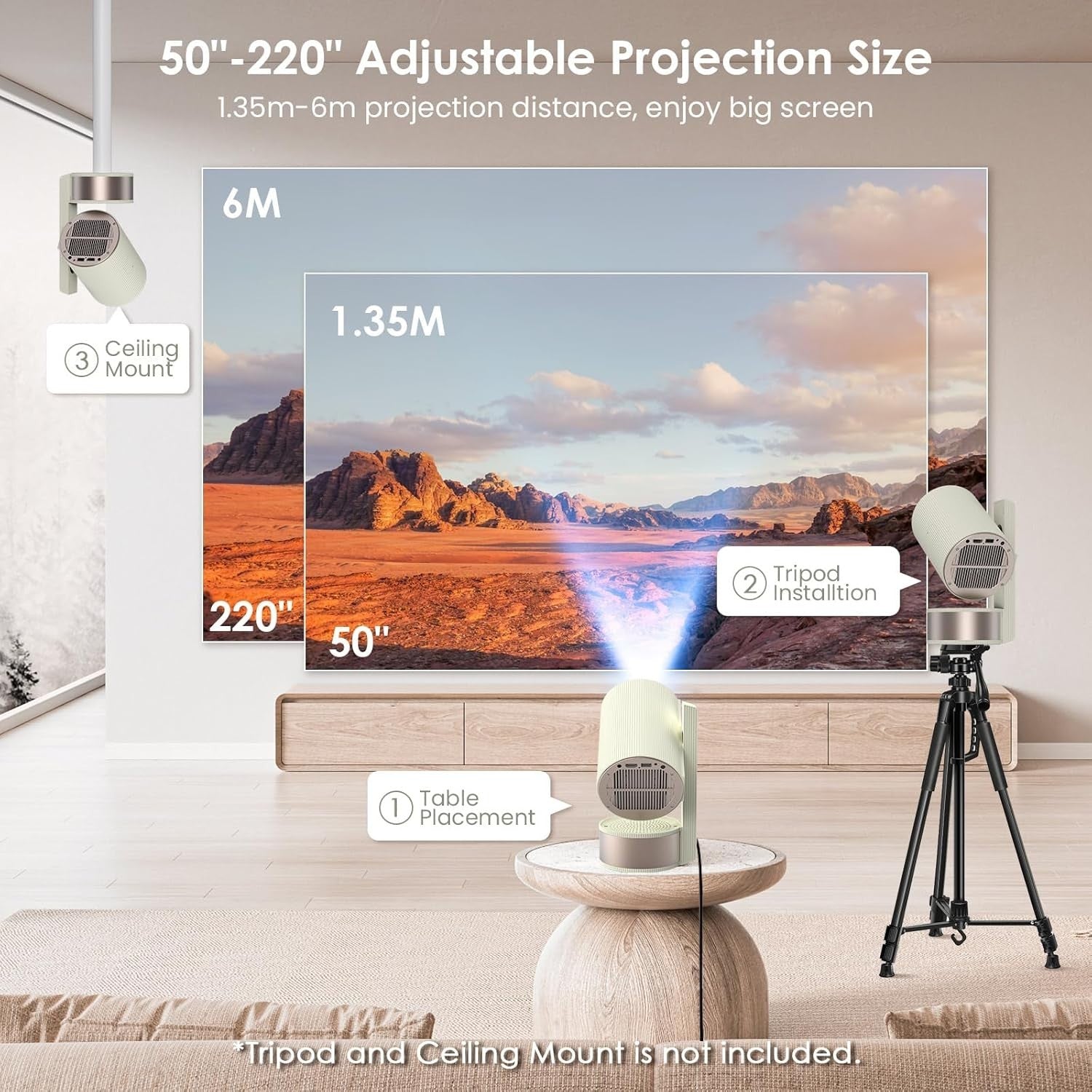 Mini Smart Projector 4K WiFi Bluetooth 270° Auto Focus 320 ANSI