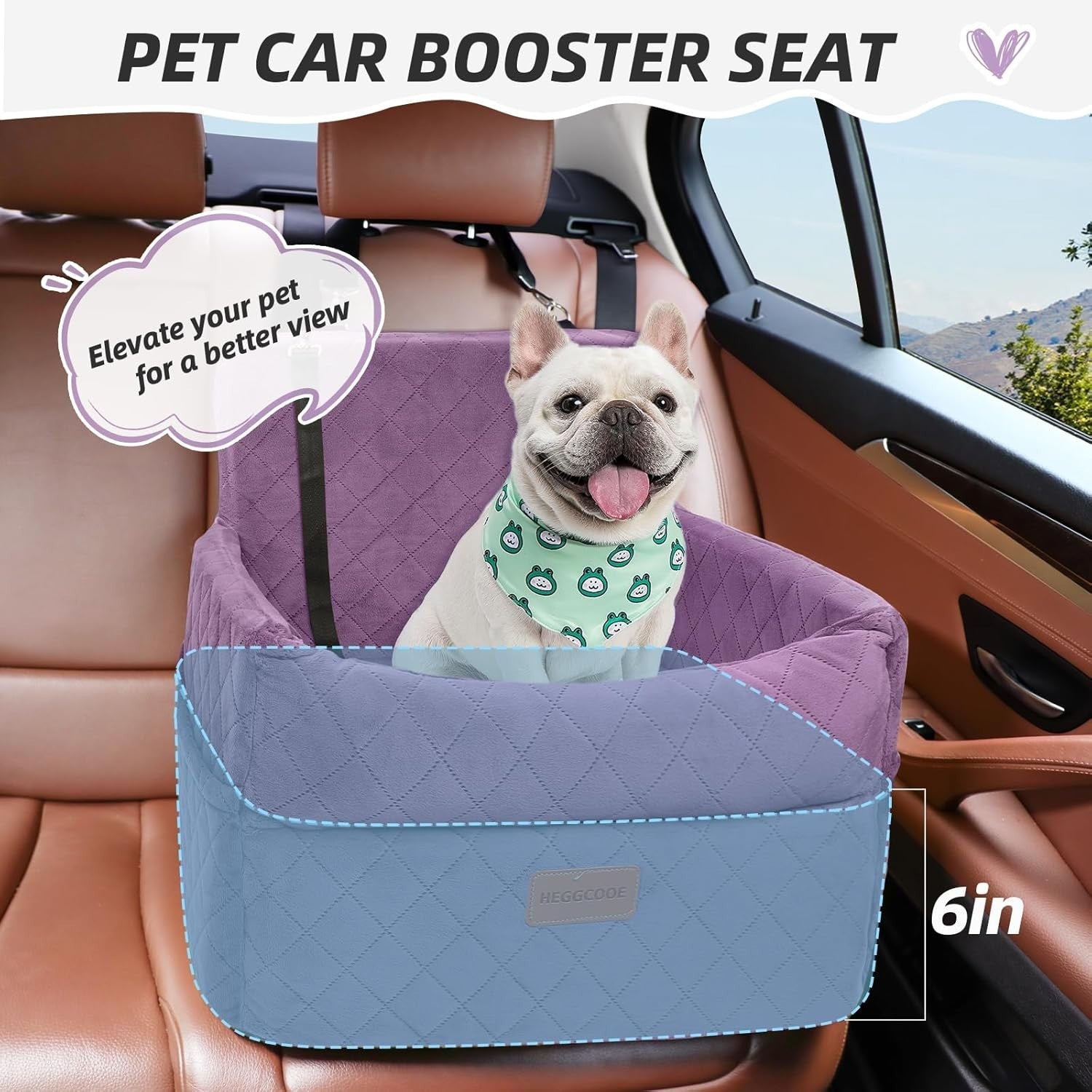 Purple Dog Booster Car Seat Memory Foam Travel Bed 2 Safety Belts