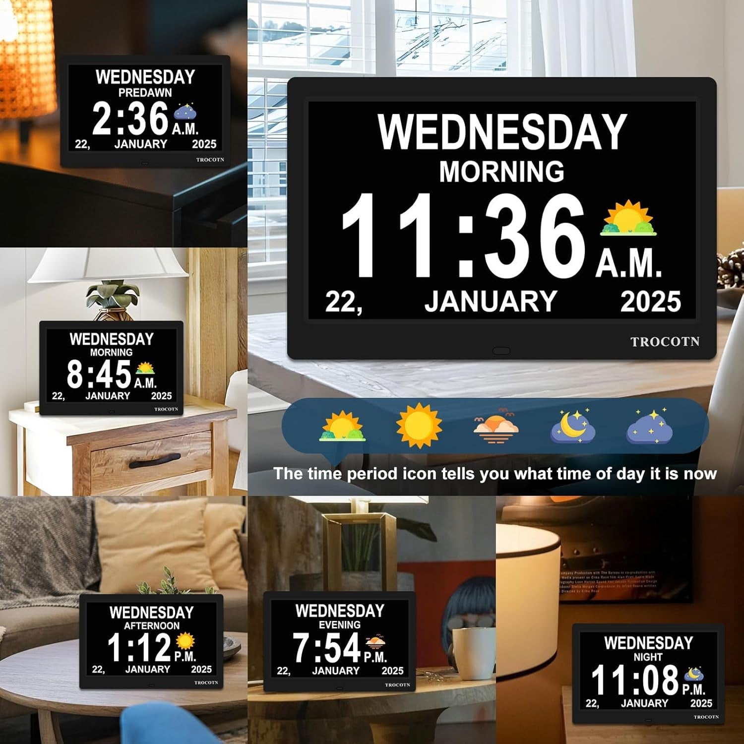 10” Dementia Digital Clock Large Day Date Display Dimming Elderly