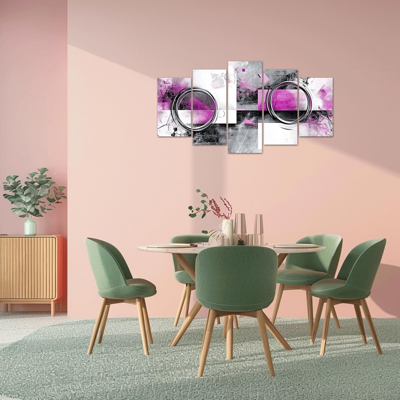 Pink Grey Abstract Canvas Wall Art 5 Piece Framed Set