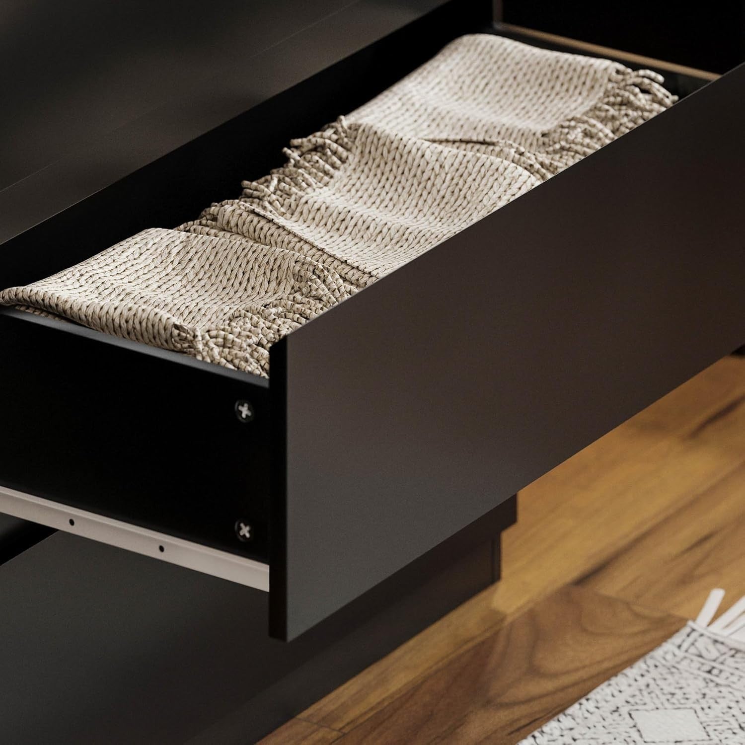 Black 5 Drawer Chest Modern Tallboy Storage Unit for Bedroom Living Room