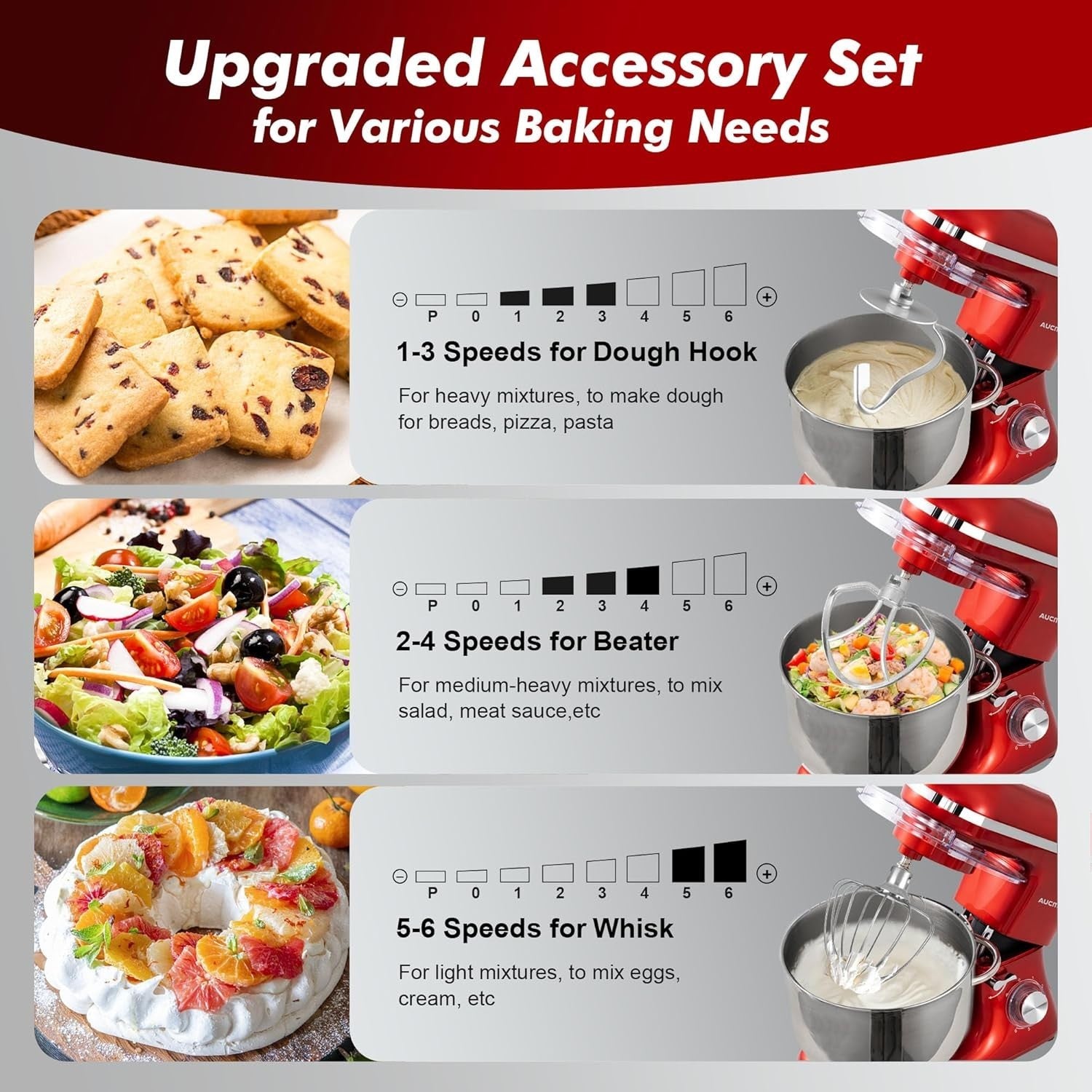 7.5L Large Capacity Stand Mixer 1400W 6 Speeds Stainless Steel Bowl & Hook