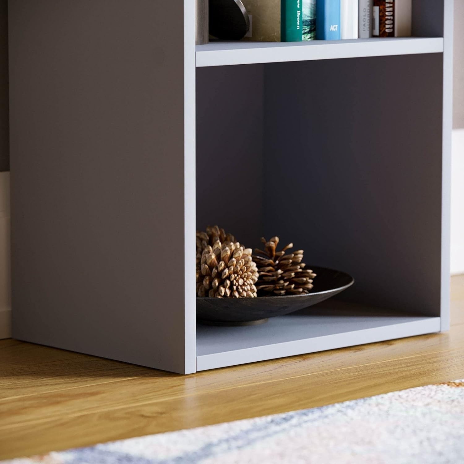 3 Tier Grey Wooden Cube Bookcase Small Storage Shelf for Living Room Office