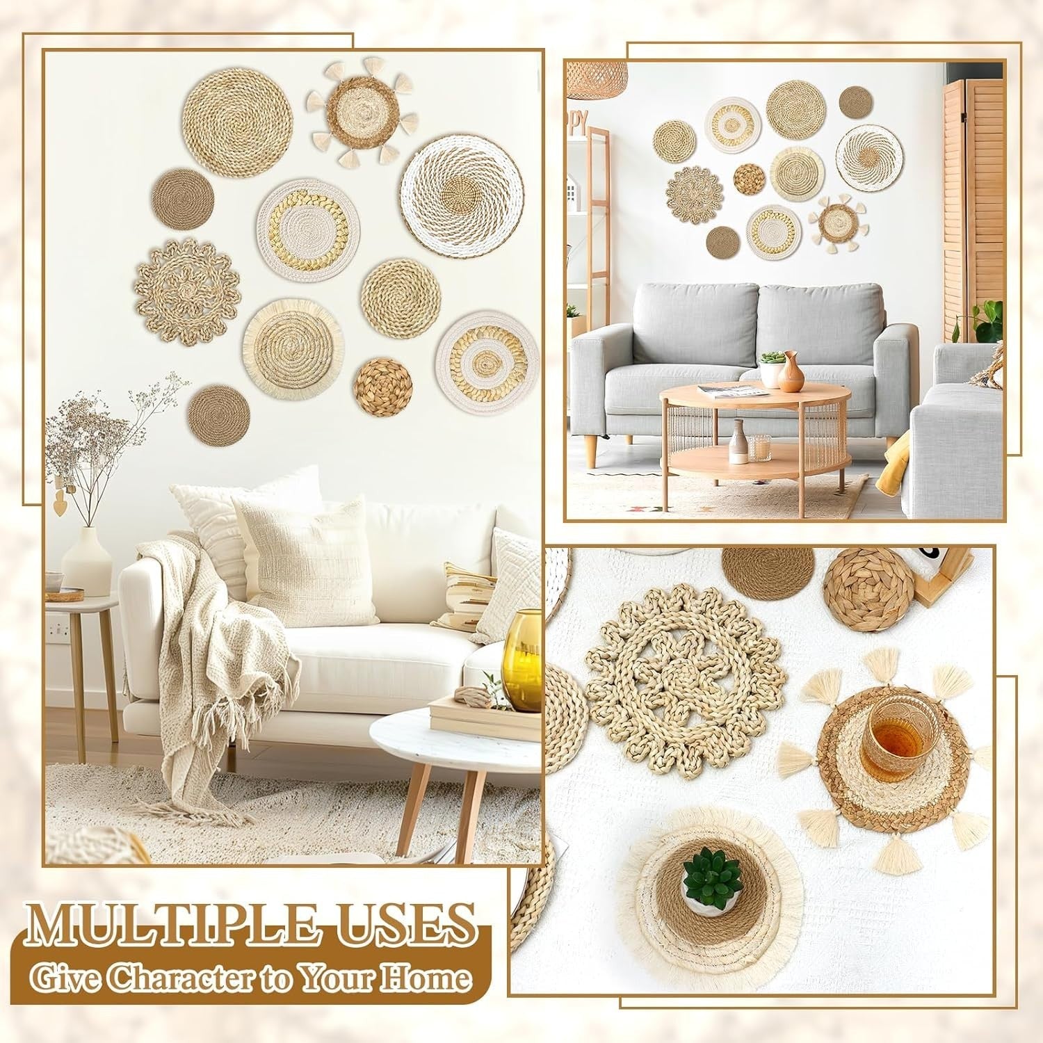 Boho Woven Wall Basket Set 11pcs Rattan Wicker Decor