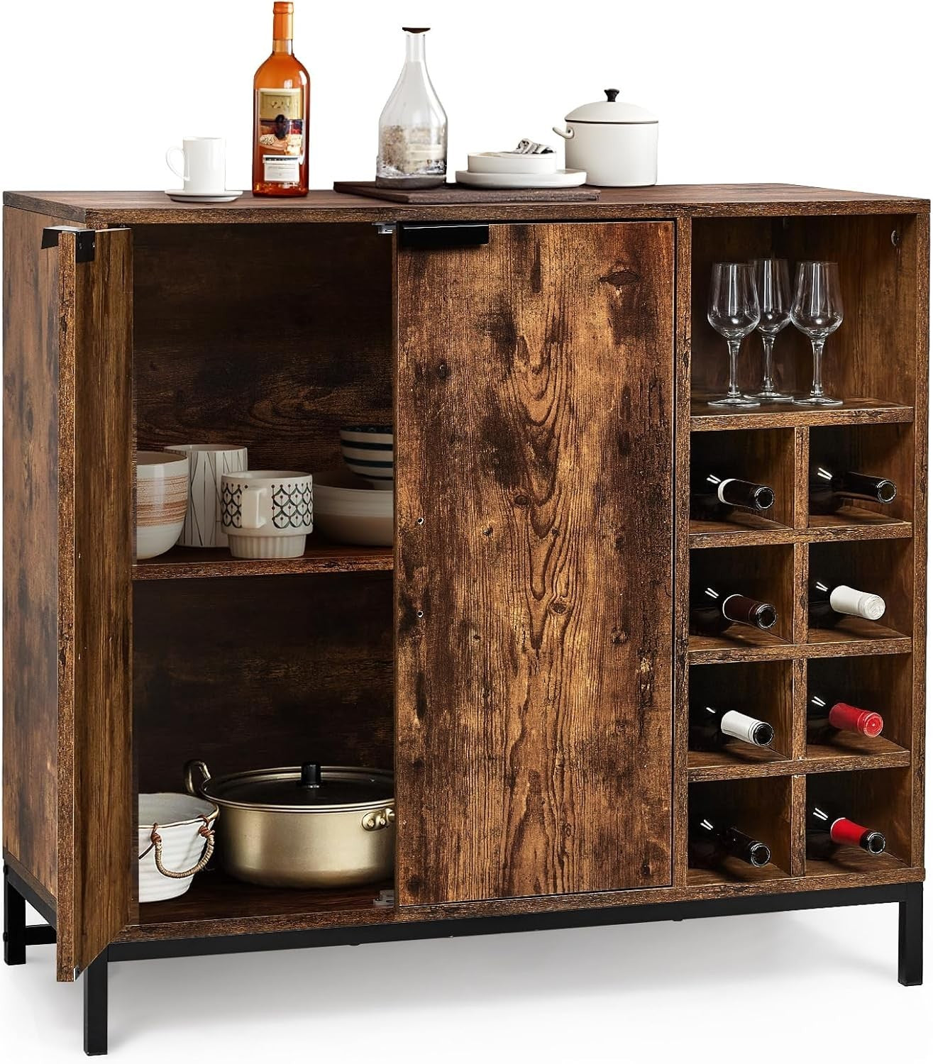 Rustic Sideboard Cabinet with Wine Rack Storage | 2 Door Cupboard | 90cm Console
