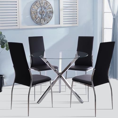 90cm Round Tempered Glass Table with Chrome Metal Legs for Small Spaces