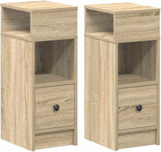 Set of 2 Oak Bedside Tables with Drawer & Shelves | Modern Wood Nightstands