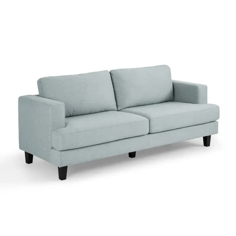 Pale Blue 3 Seater Linen Sofa Modern Fabric Couch with Cushions & Arms