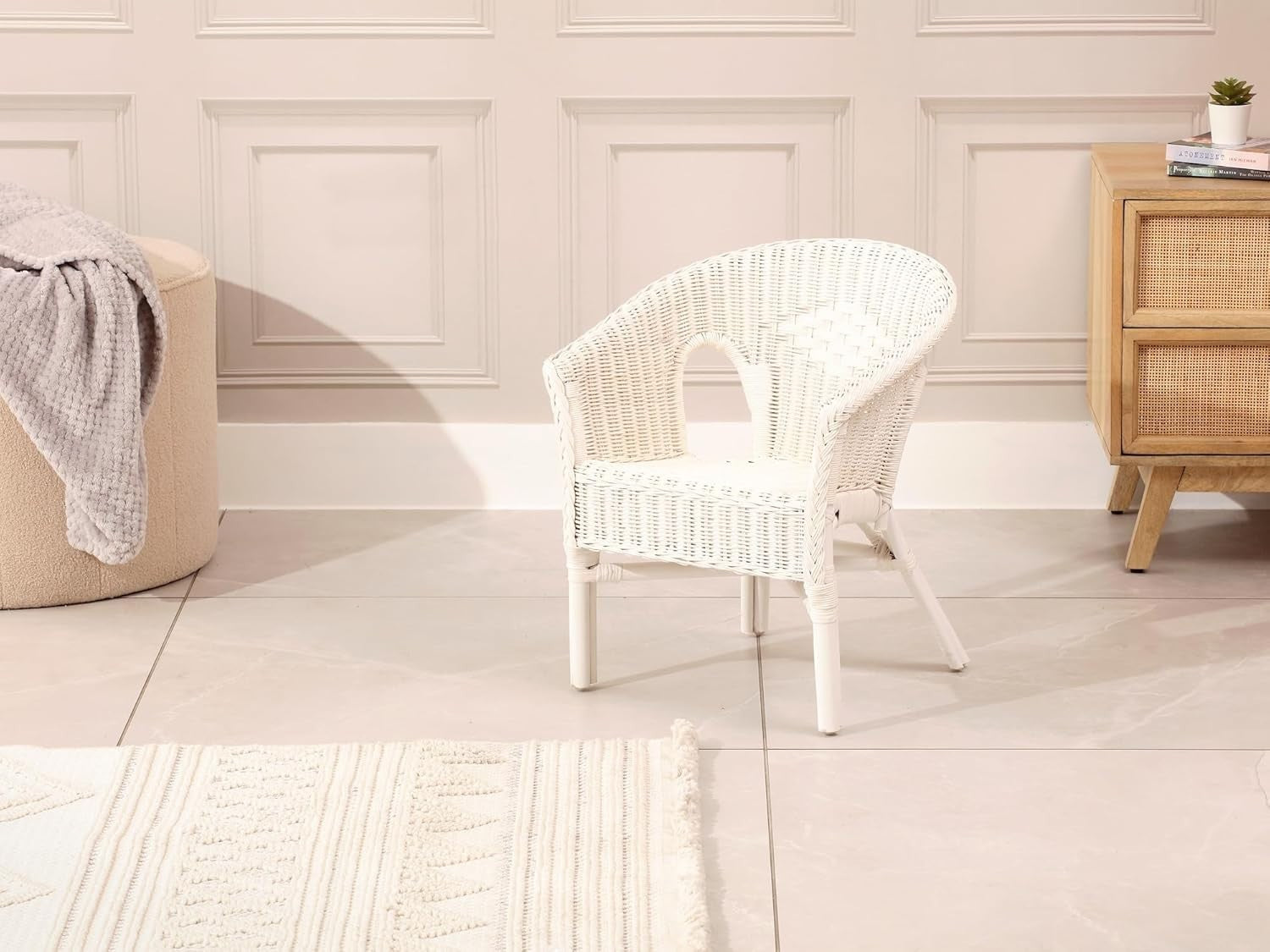 Kids Indoor Loom Chair Rattan Lightweight Stackable Toddler Seat White