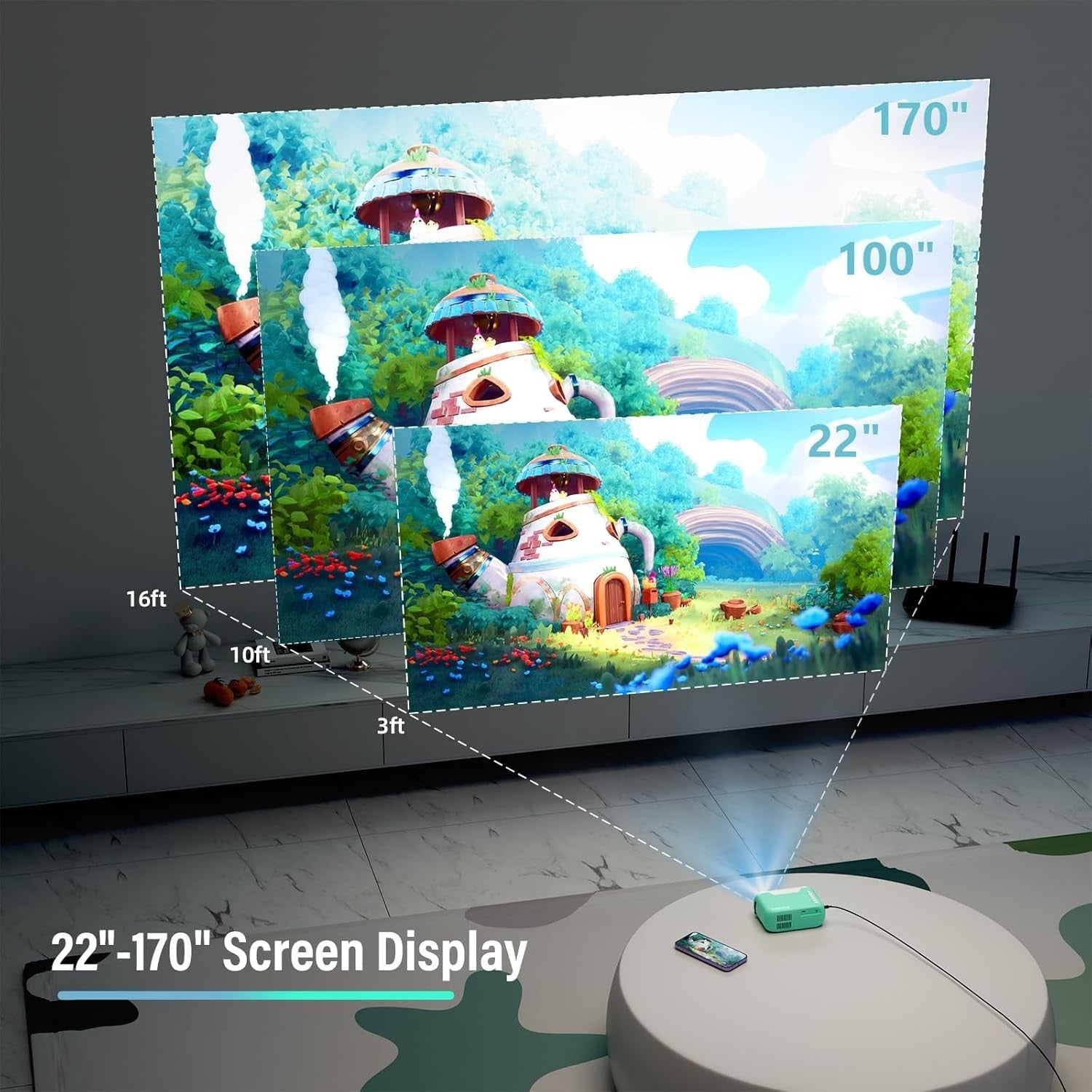 1080P Mini Projector WiFi Bluetooth 5.4 Portable Phone Movie
