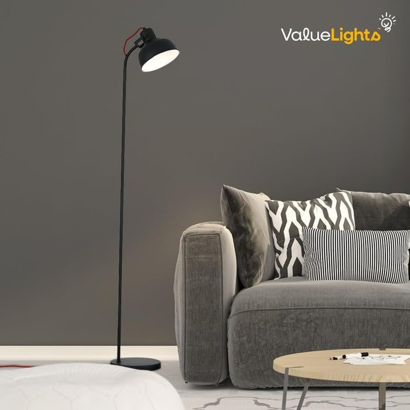 Retro Black Floor Lamp Curved Metal Reading Light E14 Standing Lamp