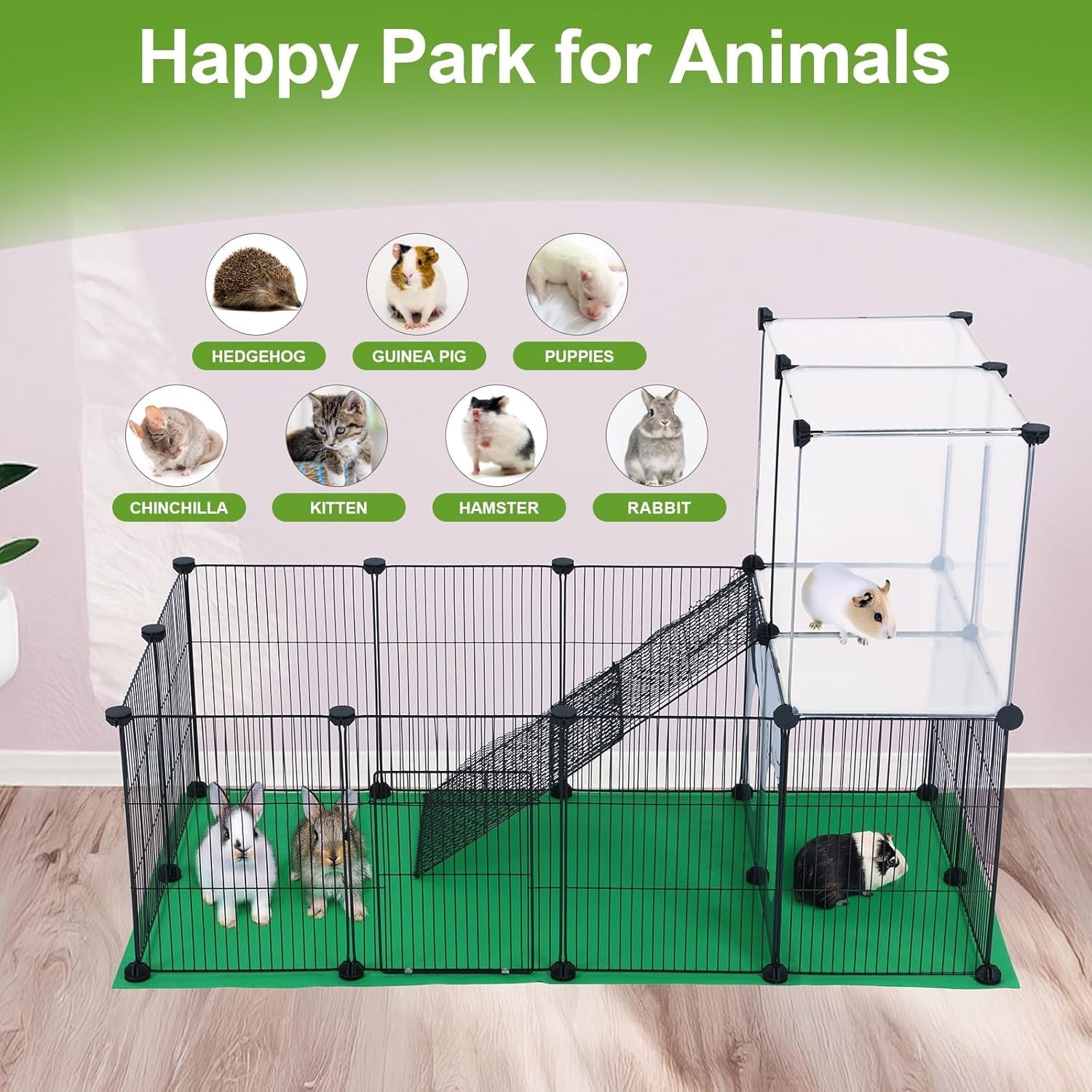 Large Rabbit Guinea Pig Playpen Indoor Modular Cage with Ramp Mat