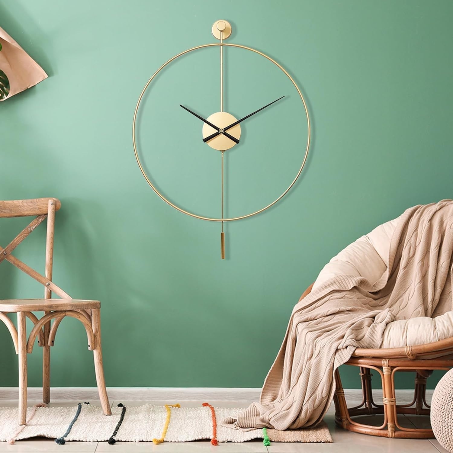 Luxury Silent Wall Clock Gold 24in Modern Large Decor w/ Pendulum
