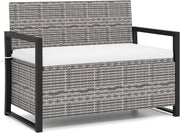 Outdoor 2-Seater PE Rattan Storage Bench with 150L Box & Padded Cushion, Gray