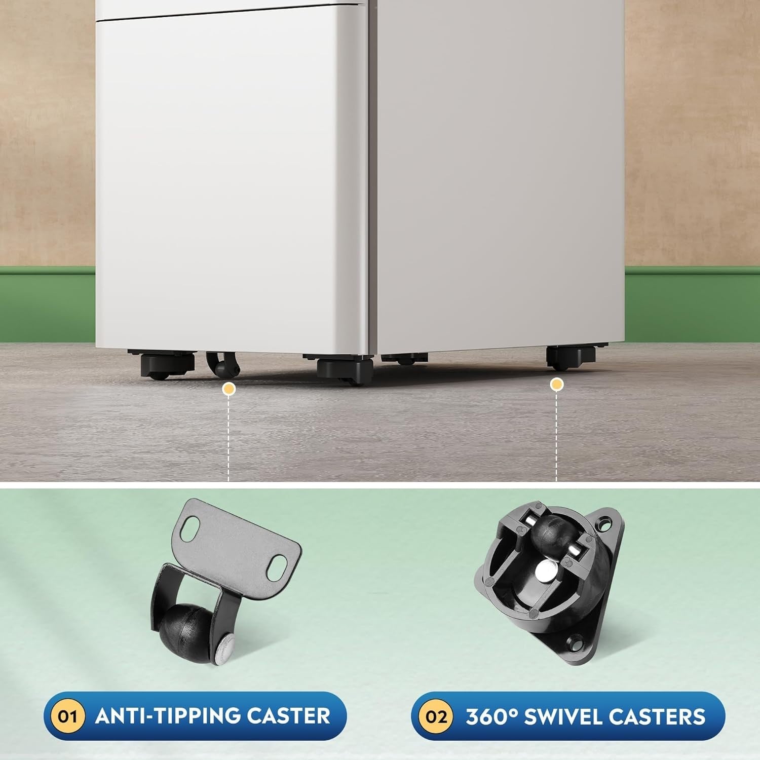 White 3 Drawer Lockable File Cabinet 45x30x59cm Mobile Steel