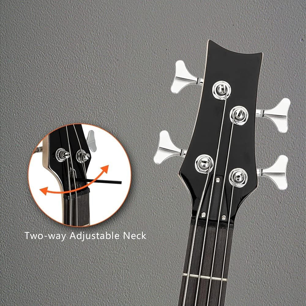 Full Size 4 String Electric Bass Guitar Beginner Kit Natural Wood