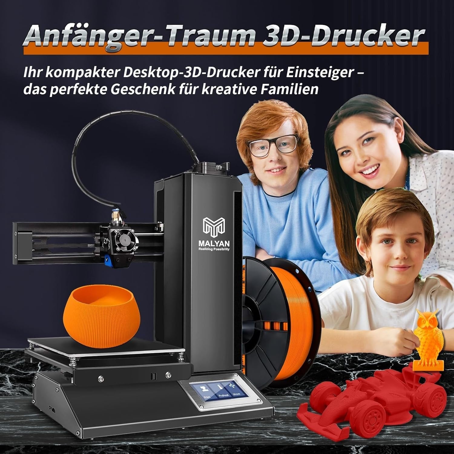 Mini 3D Printer Fully Assembled Beginner Touch Screen Magnetic Bed