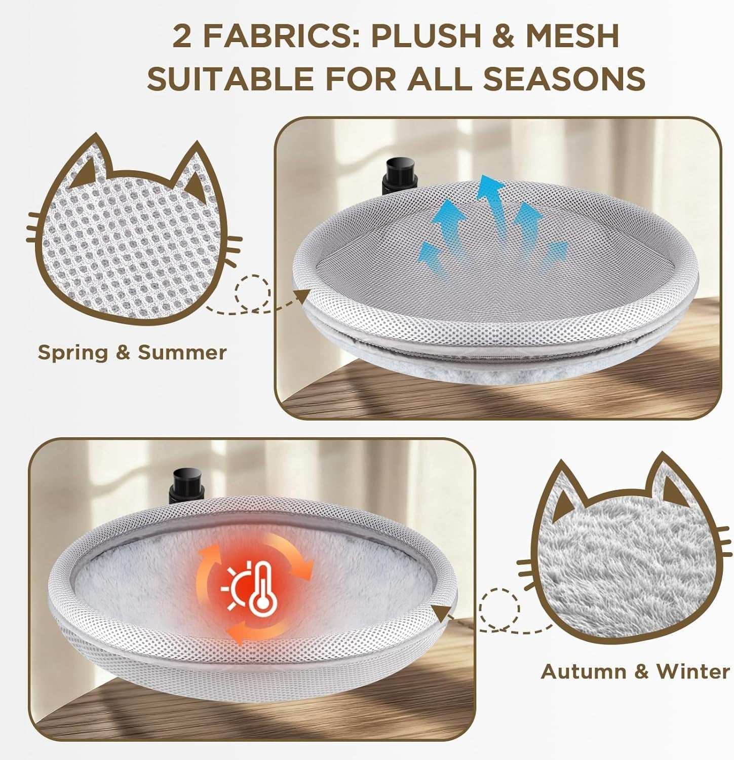 Cat Desk Hammock 360° Rotating Adjustable Cat Bed Washable Perch